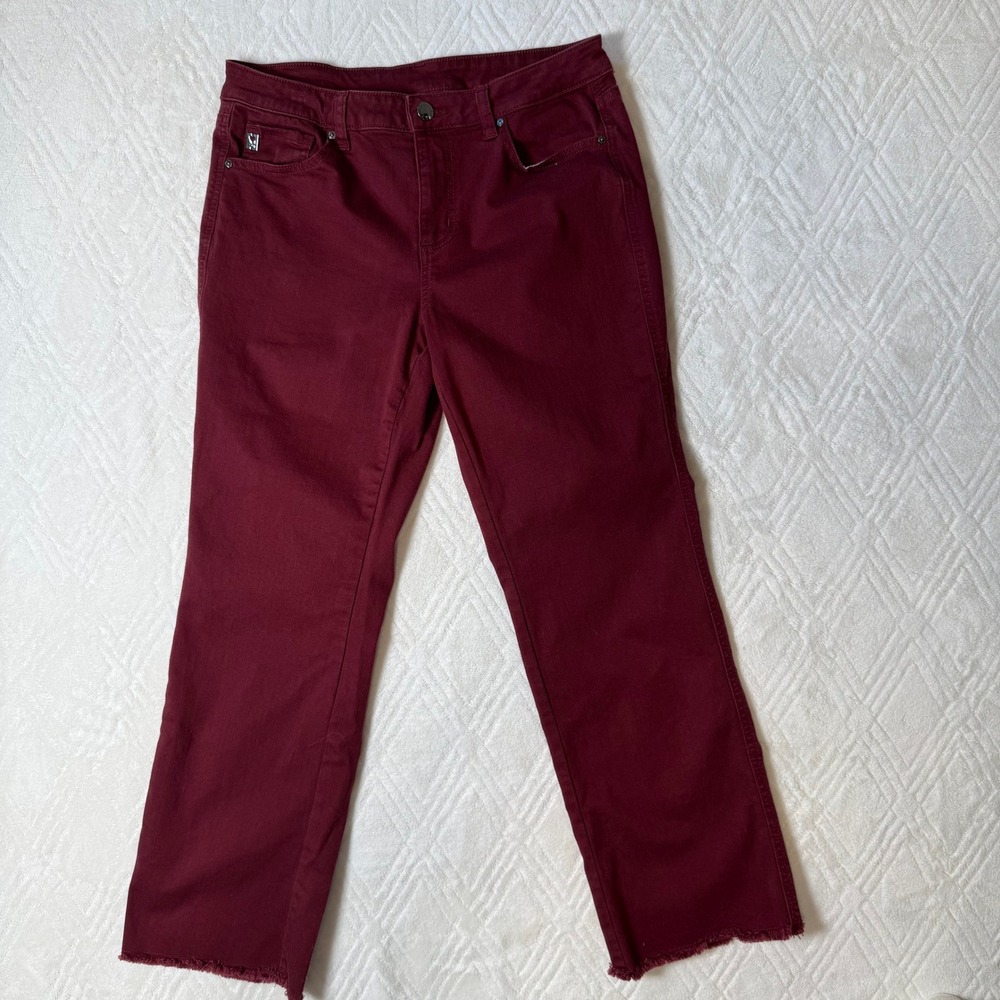 Boho Raw Hem Belle by Kim Gravel Burgundy Jeans Women 10P Petite Stretch